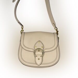Authentic Coach Beat Leather Saddle Crossbody Bag Ivory w/Gold Hardware C0749